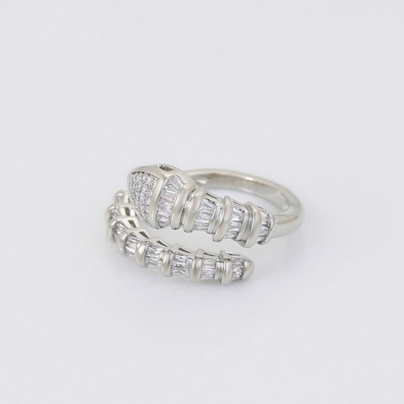 Snake Ring Adjustable Ring Platinum Plated Baguette Stone Ring - Picture 3 of 10
